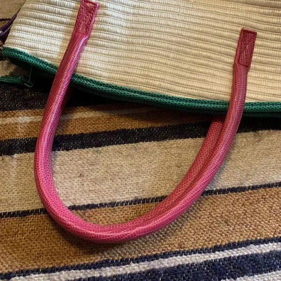 Vintage Geometric Handbag Purse 80s Colorful‎ Multicolor Resort Vacation Woven - Picture 4 of 9